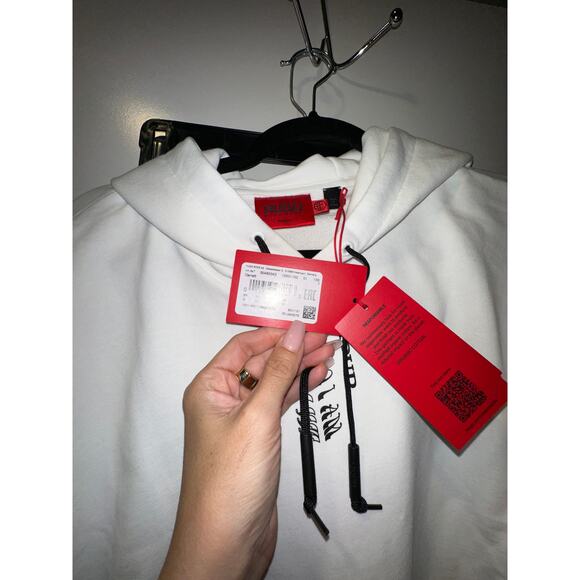 NWT HUGO BOSS White Graphic Hoodie Back Rose Print Organic Cotton Pullover M - Picture 2 of 4